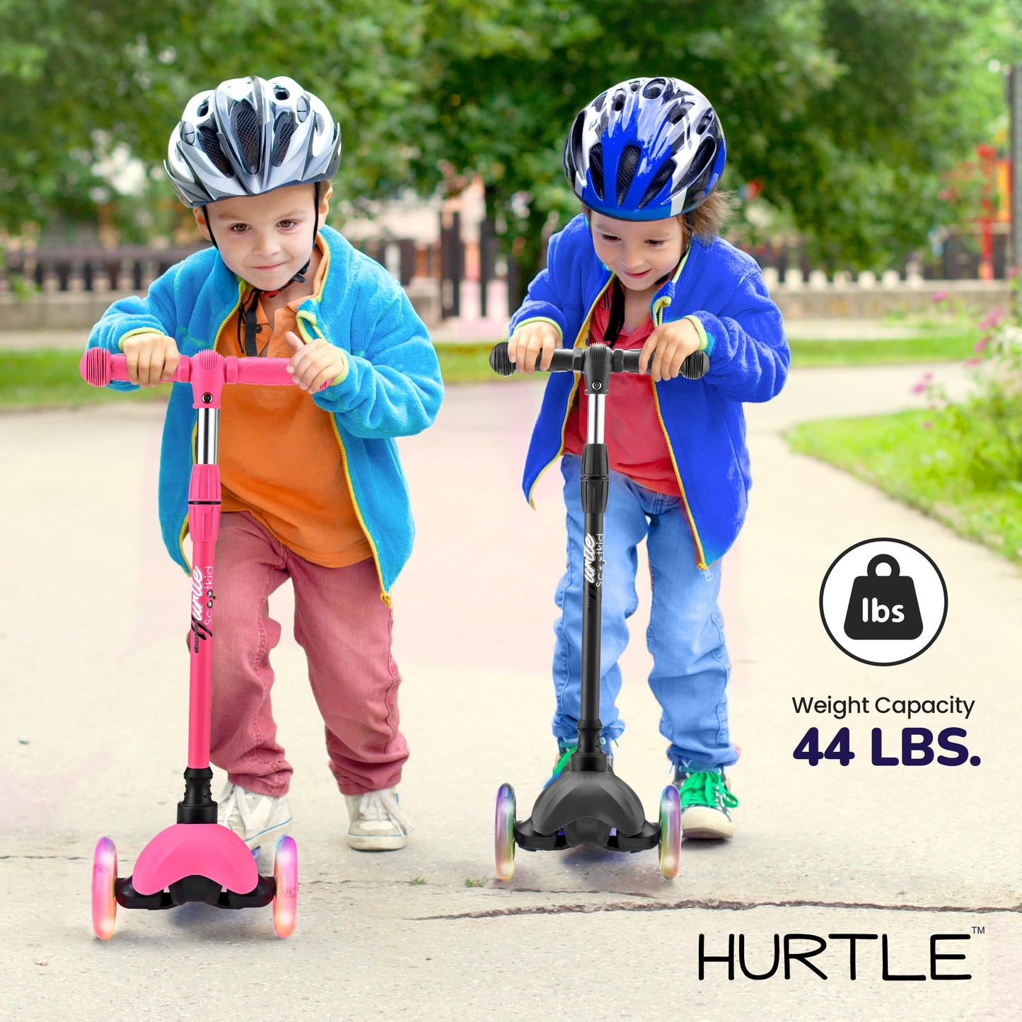 Hurtle Mini Kickboard Scooter for Kids - Height Adjustable 25''-28'', Lightweight 3-Wheel with LED Light-up Wheels, Anti-Slip,Indoor/Outdoor Fun, Micro Scooters for Ages 2-5 (Watermelon)