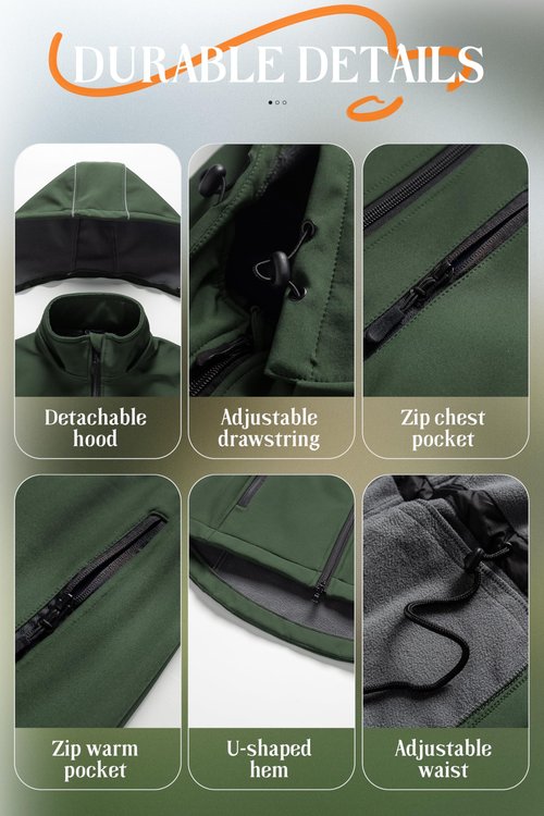Chrisuno Fall Coats For Women Long Jacket Hooded Women's Softshell Outerwear With Removable Hood Windbreaker Waterproof Warm Fleece Lined Coat Army Green M