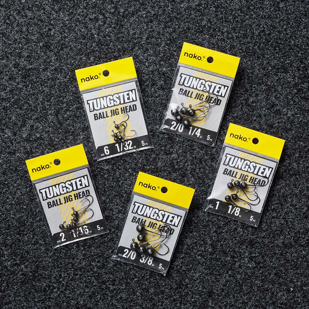 Nako 200% Sensitive Tungsten Ball Jig Heads - No Chip Black - Tungsten Fishing Jig Heads (1/32 oz - #4 Hook - 5 Pack) - Crappie Jig Heads