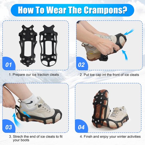 Ice Cleats for Shoes and Boots - Snow Traction Cleats Non Slip Crampons Ice Grippers for Women Men Kids Winter Walking Hiking Climbing Large