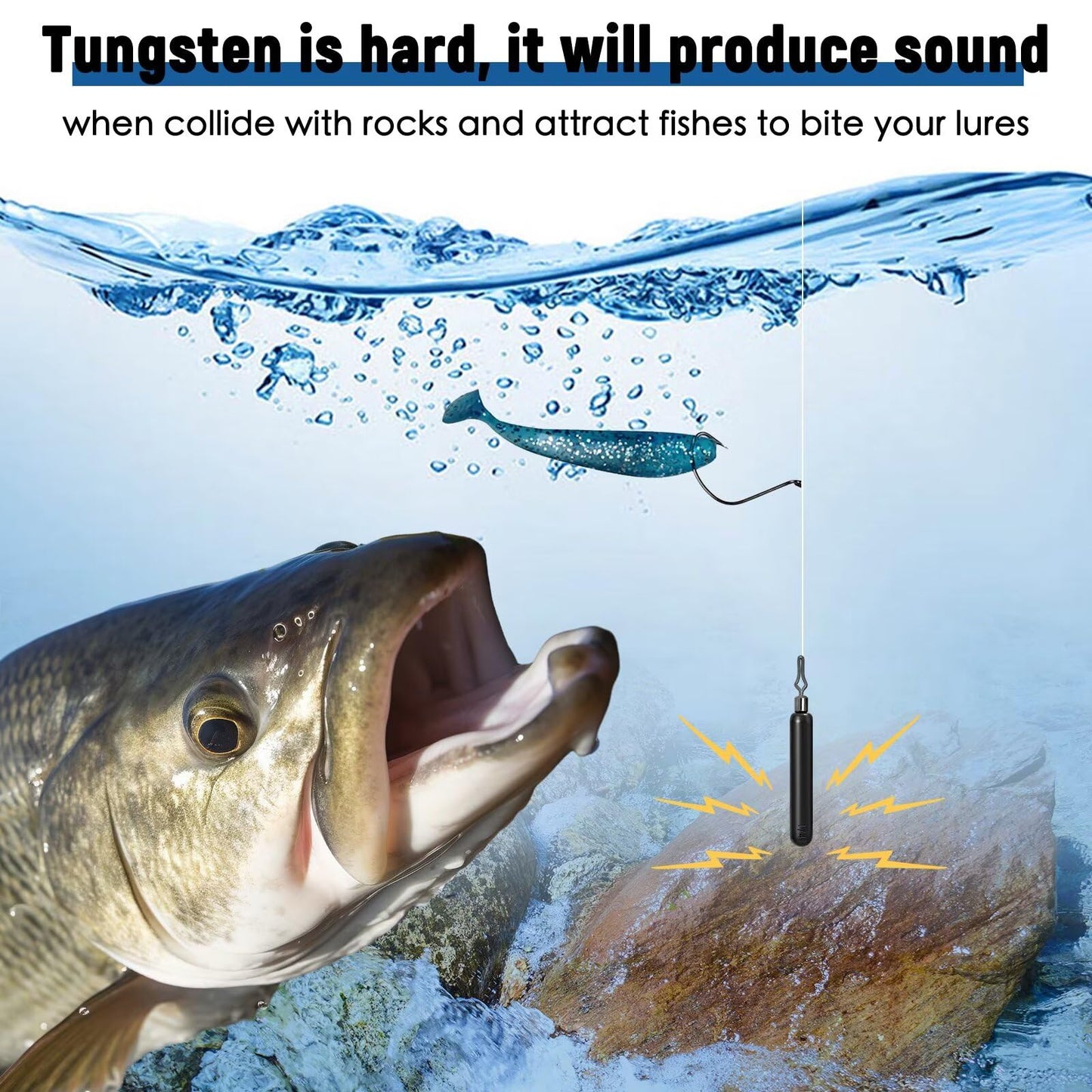 Fishfun 12Pcs Tungsten Drop Shot Weights Sinkers for Bass Fishing, Tungsten Dropshot Fishing Weights, Black Clip On Skinny, 1/4 oz