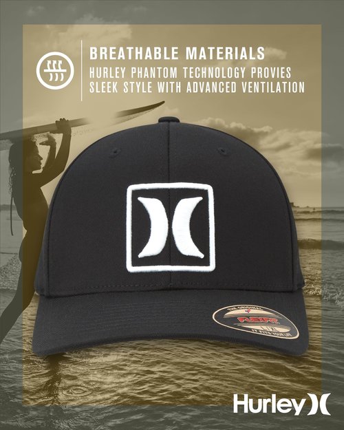 Hurley Men's Caps - Reflect Icon Curved Brim Baseball Cap - Fitted Hats for Men, Size Small-Medium, Black