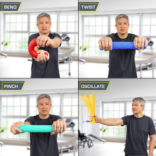 ProsourceFit Flex and Twist Bars Sets and Singles, Resistance Bars for Occupational Therapy, Tennis Elbow Treatment and Wrist Strengthening, 12-in Long Compact Rubber Therapy Tool