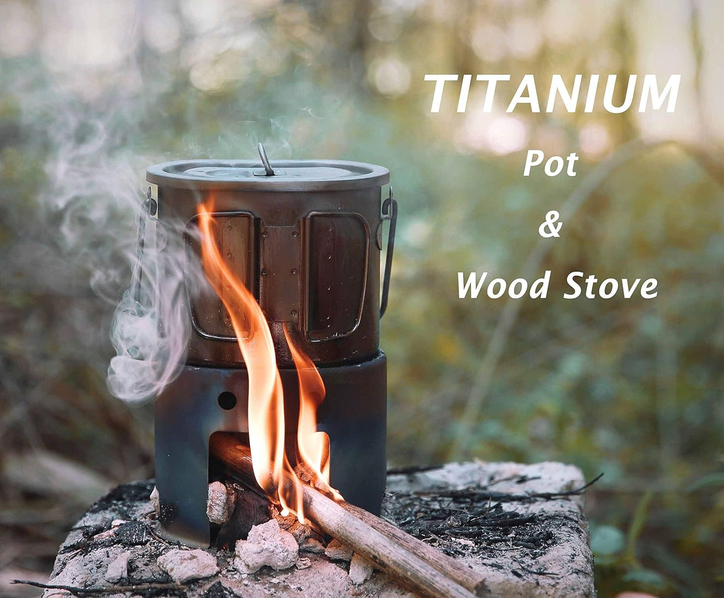 Boundless Voyage Titanium Pot with Wood Stove Set Ultralight Cup Mug with Lid for Outdoor Camping Picnic Hiking Backpacking 800ml/27 fl oz
