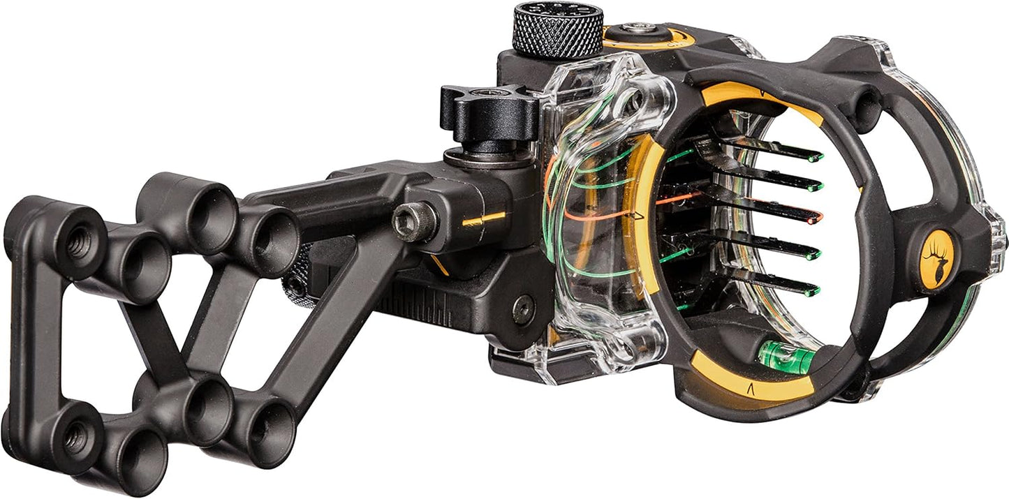 Trophy Ridge React H5 Bow Sight - 5 Pin Sight, Tool Less Windage and Elevation Adustability, 2nd Axis Leveling, Adjustable Click Light