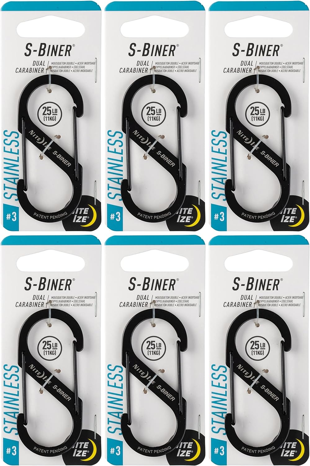 S-Biner, Size 3, Black ( 6 pack )