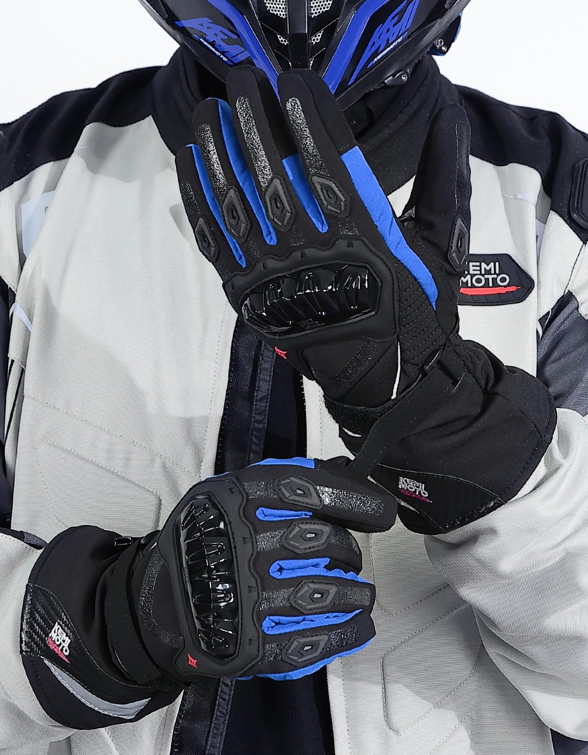 KEMIMOTO Winter Motorcycle Gloves, Rainproof Riding Warm Gloves with Touchscreen for Motorcycle Riding, ATV, UTV, Snowmobile Blue L