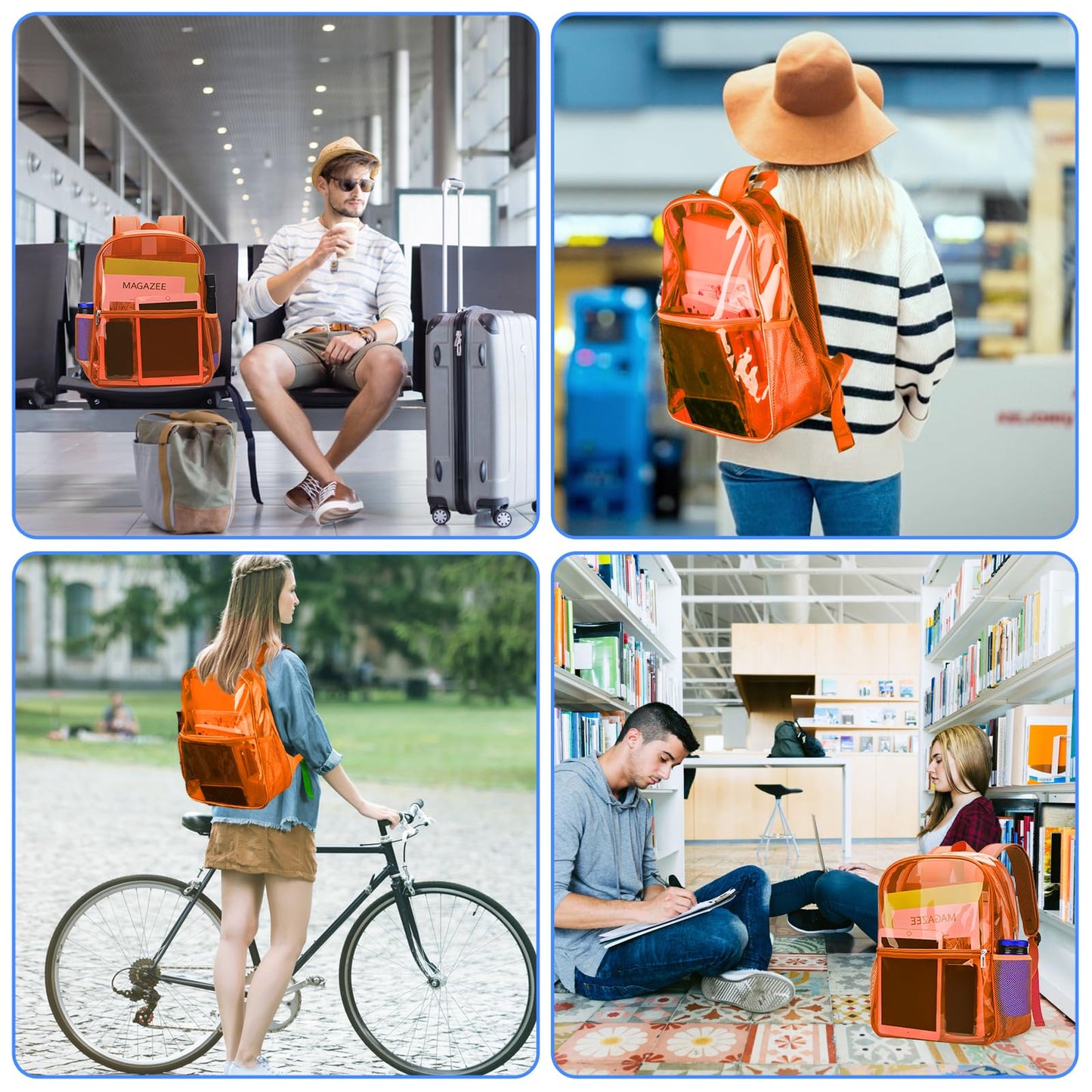 REAWUL Clear Backpack Heavy Duty Large TPU Transparent Backpacks See Through Backpacks for Security Travel,College. (Orange)