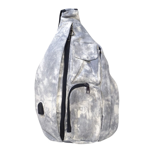 Nupouch Rucksack Pickleball Bag, Anti-Theft Crossbody Sling, USB Charging Connector Port, Backpack, Gray Tie Dye