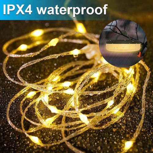LIGBT 32.8FT Camping String Lights 3-in-1 Outdoor String Lights & Lantern with 15 Lighting Modes, Waterproof, Rechargeable, Beige