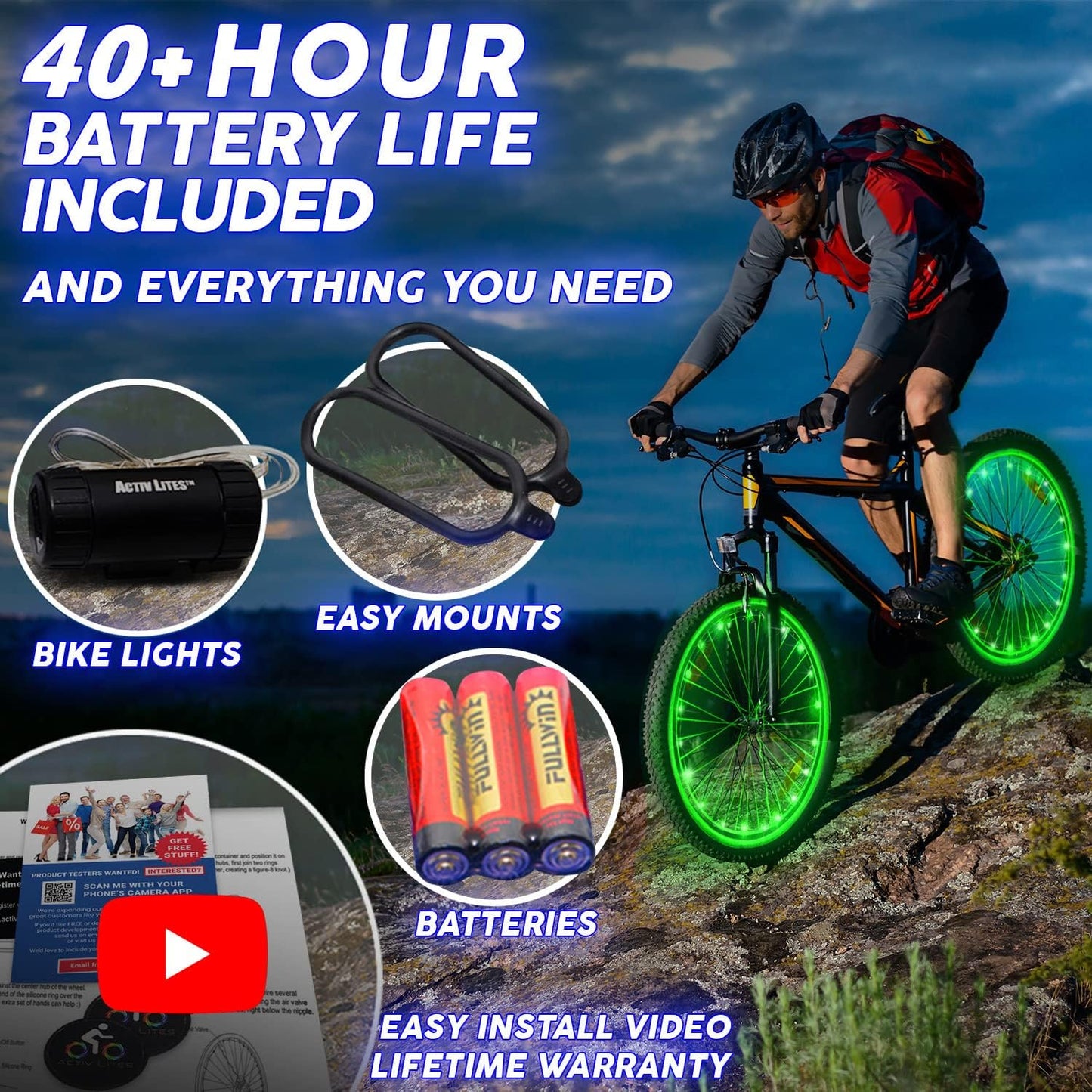 Activ Life LED Bike Wheel Lights with Batteries Included, Get 100% Brighter and Visible from All Angles for Ultimate Safety & Style (1 Tire Pack, Multicolor)