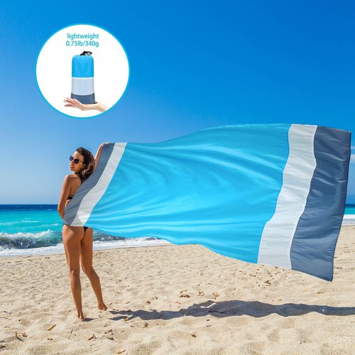 BREENHILL Large Mesh Beach Bag & Blue Beach Blanket 83"x79" 2Pcs Travel Accessories Comfort Lightweight Beach Accessories Mat Pool Bag Blanket Mat