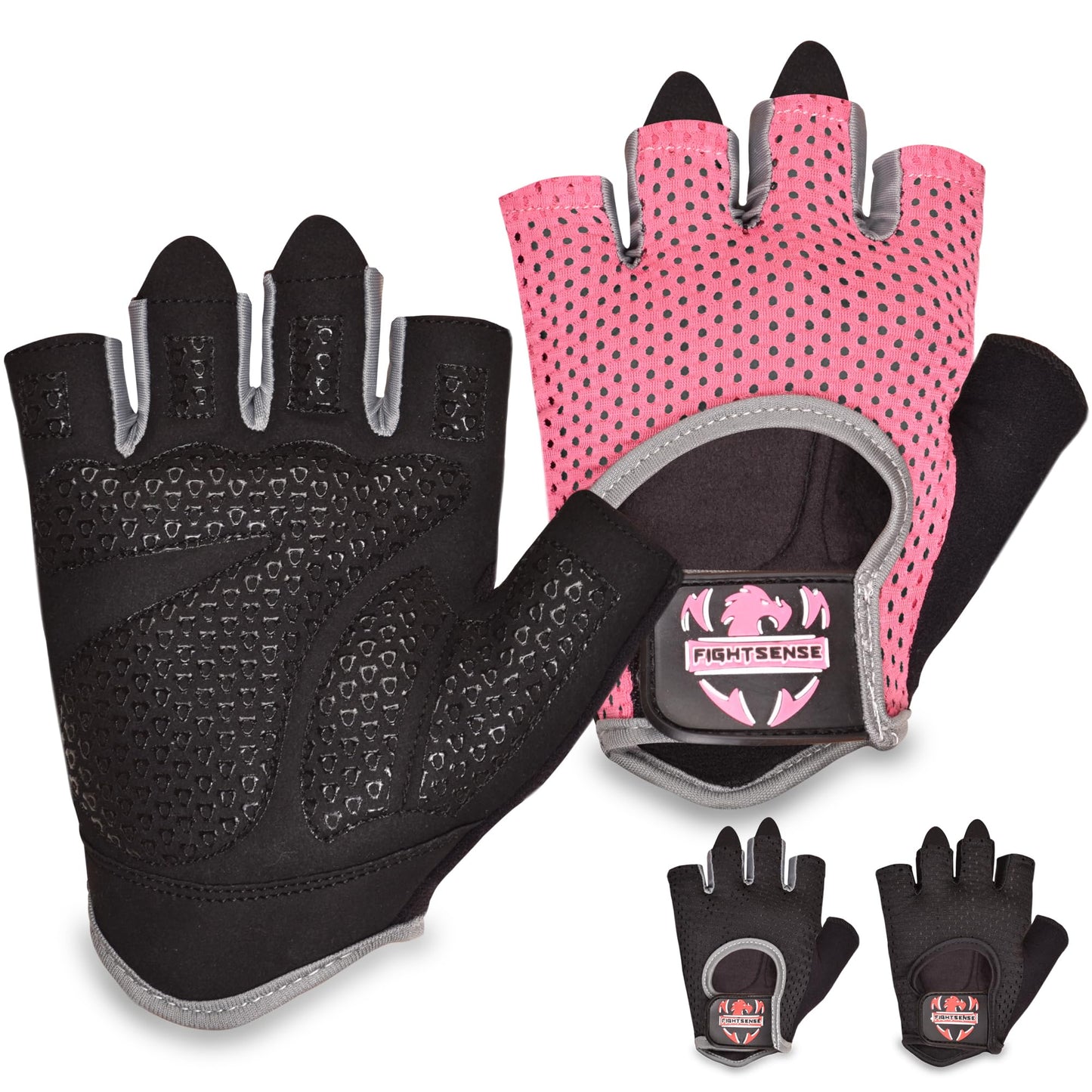 FIGHTSENSE Workout Gloves for Men Women, Weight Lifting Glove with Non-Slip Silicon Padded Palm, Breathable, Lightweight Exercise Gym Gloves for Weightlifting Powerlifting Cycling Rowing (Pink, M)