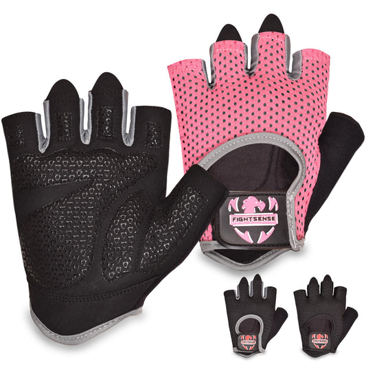 FIGHTSENSE Workout Gloves for Men Women, Weight Lifting Glove with Non-Slip Silicon Padded Palm, Breathable, Lightweight Exercise Gym Gloves for Weightlifting Powerlifting Cycling Rowing (Pink, M)