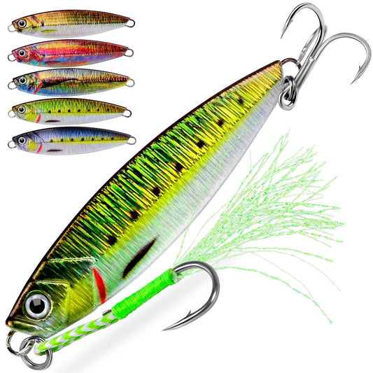 Fishing Jigs Lures Saltwater Jigs - Vertical Jigging Slow Pitch Jigging Hard Jig Fishing Spoon Bass Fishing Lures - Blade Baits with Assist Hook Paillette Artificial Fishing Lure 5pcs/lot(1.41oz/40g)