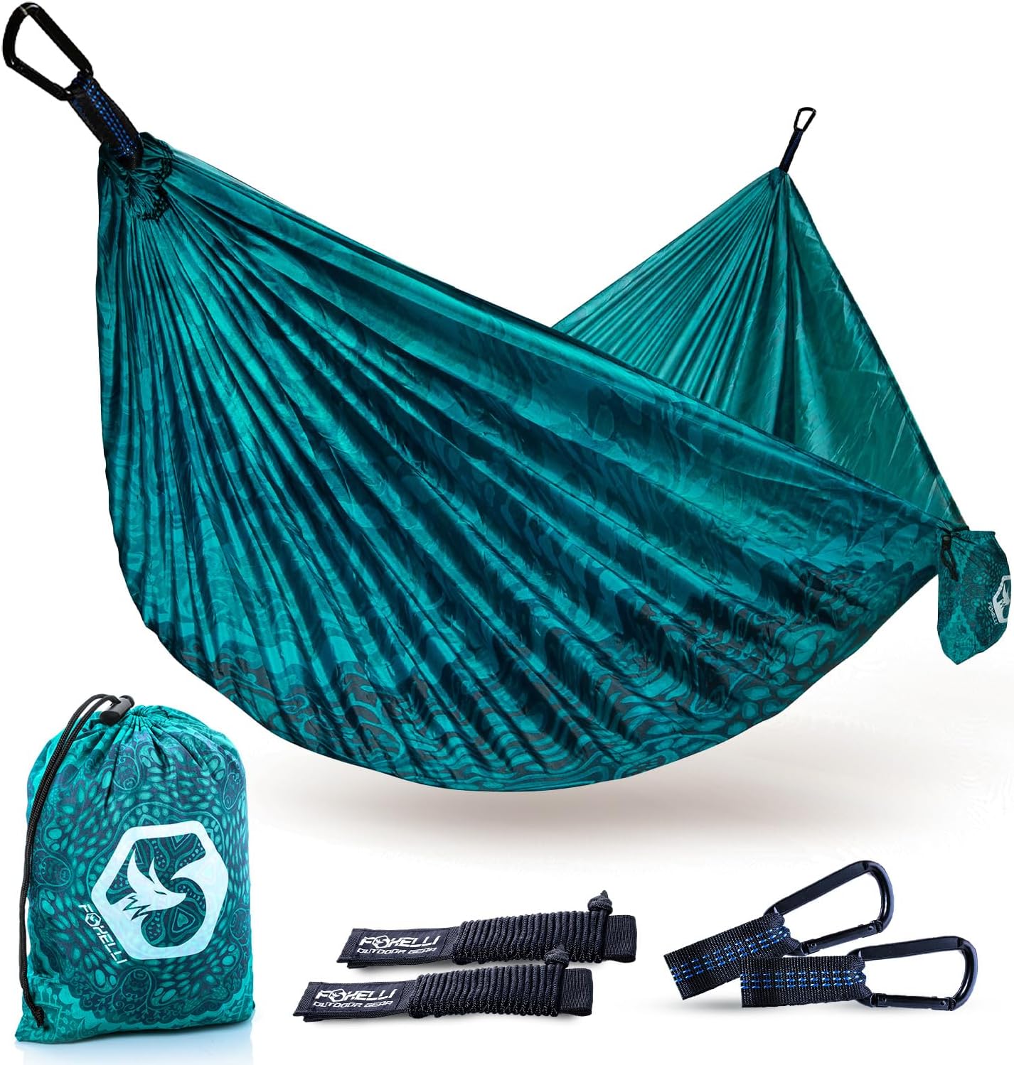 Foxelli Camping Hammock - Lightweight Portable Hammock, Easy Setup with Tree-Friendly Ropes & Steel Carabiners, Heavy Duty Parachute Nylon for Indoors and Outdoors