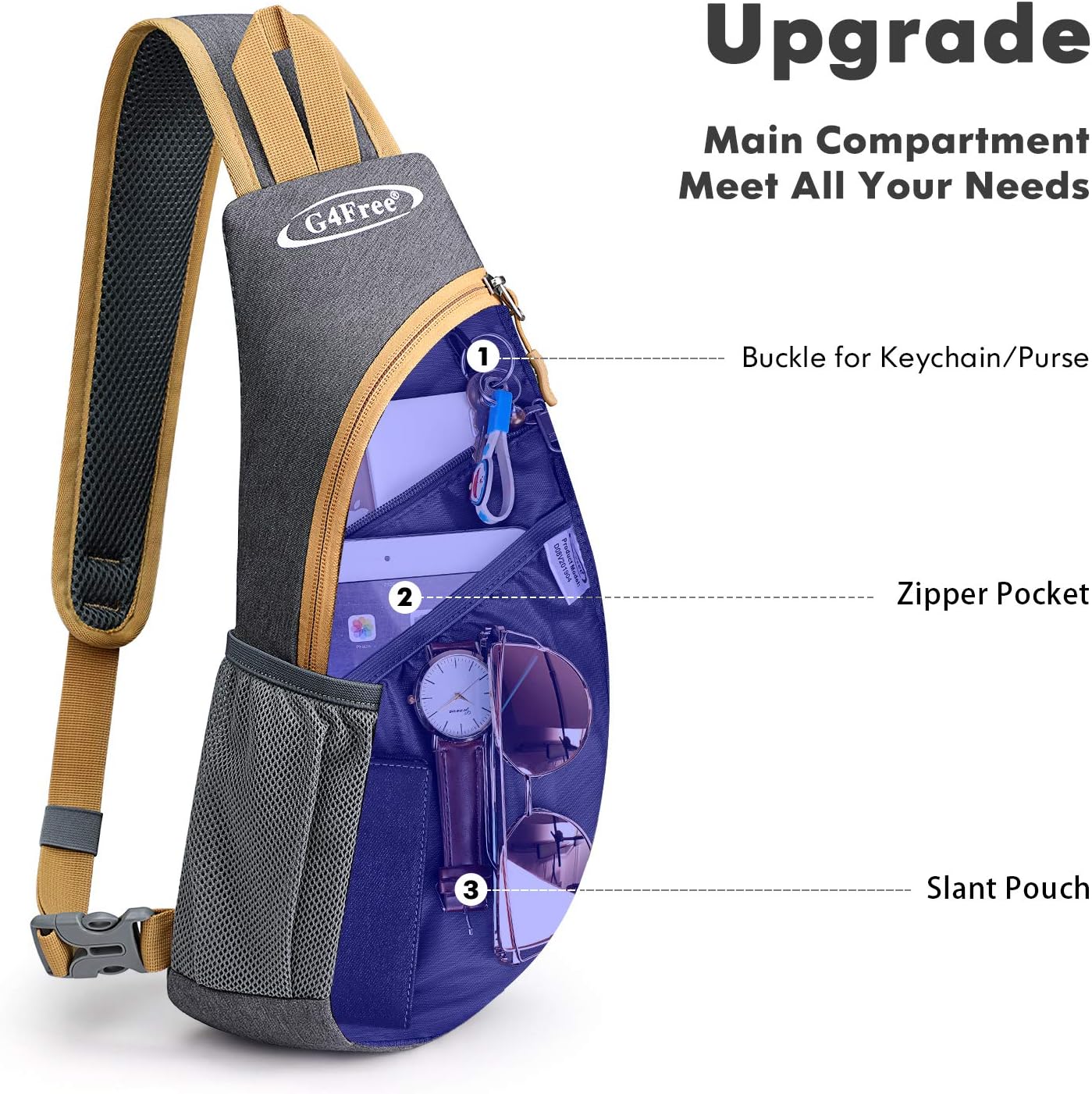 G4Free Sling Bag for Men Women, Small Crossbody Backpack Lightweight Chest Shoulder Bags for Travel, Outdoor and Sports (Black)