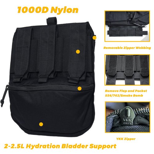Molle Back Panel Tactical Zip-on Panel Pouch Hydration Pouch Tactical Accessory Backpack for CPC AVS JPC2.0 (Black)