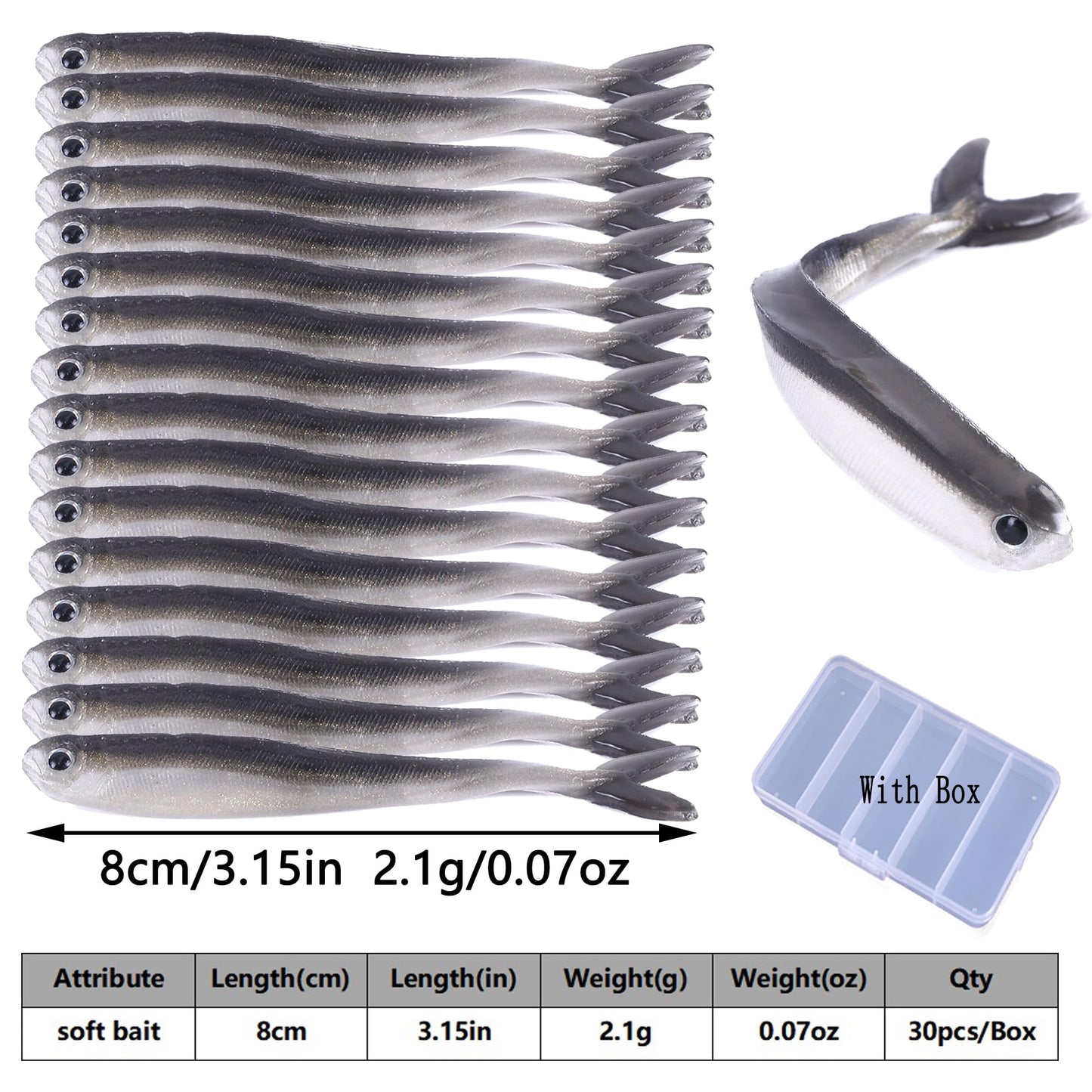 LURESMEOW Paddle Tail Swimbaits,Soft Plastic Fishing Lures Swim Baits for Bass Fishing,30pcs with Box,Soft Plastic Swimbaits for Bass Trout Crappie Lures Kit for Saltwater Freshwater
