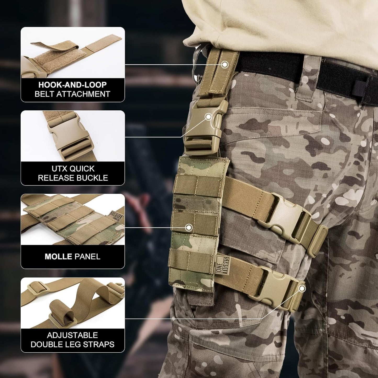 OneTigris Mini Molle Panel for Tools, Drop Leg Platform Minimalist Adjustable Thigh Rig for Flashlight Green