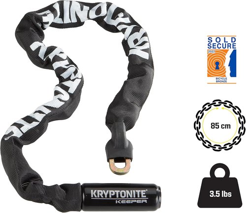 Kryptonite Keeper 785 Bike Chain Lock, 2.8 Feet Long Heavy Duty Anti-Theft Bicycle Chain Lock with Keys for Bike, Motorcycle, Scooter, Bicycle, Door, Gate, Fence