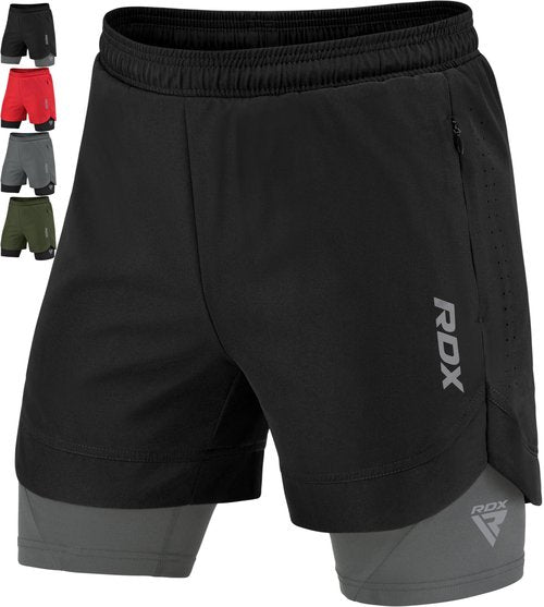 RDX Men’s Running Shorts, 2 in 1 Athletic Breathable Short Compression Liner, 2 Zipper and 2 Phone Pockets, Lightweight Black