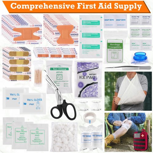 DLMD 278 PCS First Aid Kit for Car Home, Gifts for Dad Him Men Women Kids Christmas,Survival Kits/Emergency Medical Supplies for Travel Office Outdoor Hiking Camping Backpacking (Red)