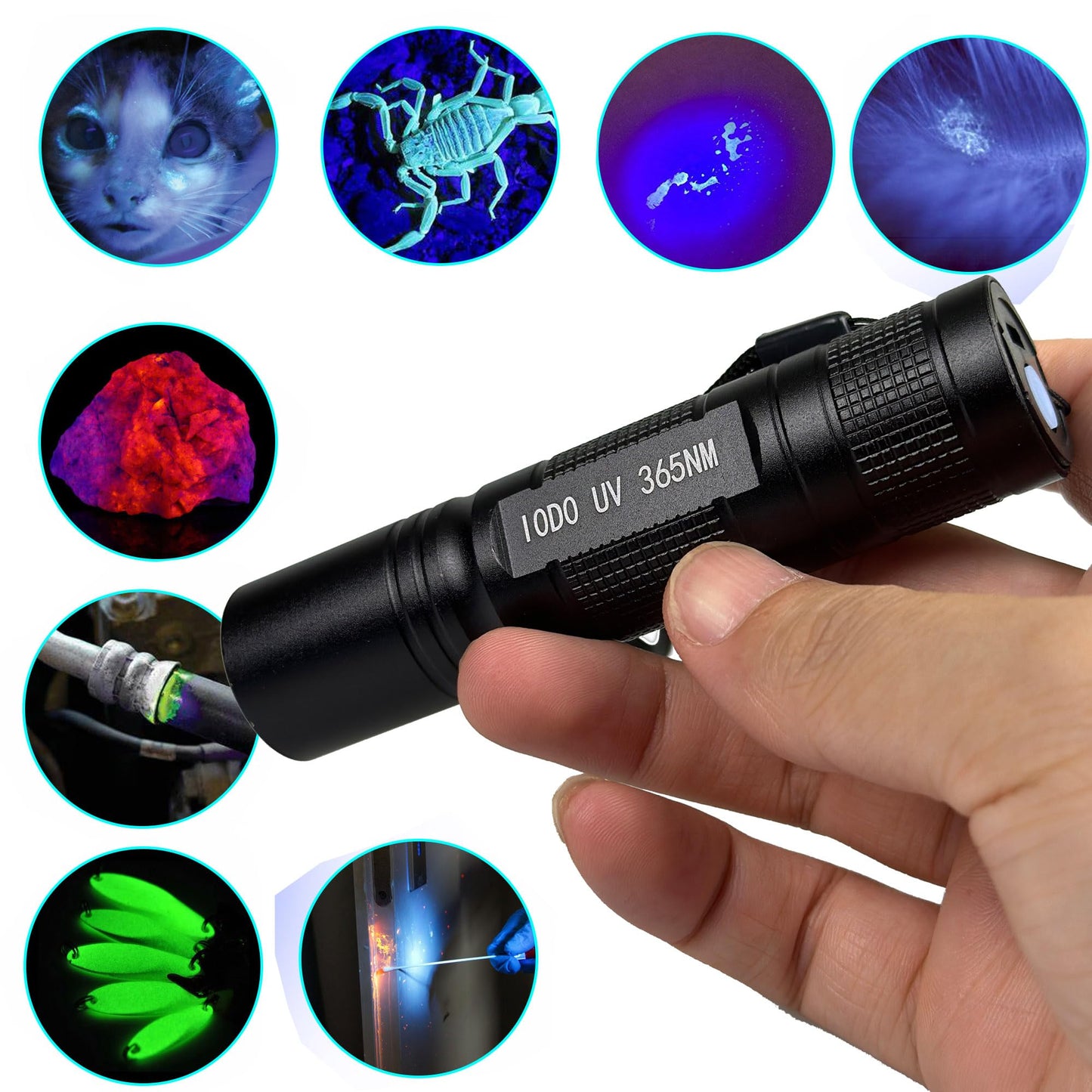 I0DO Uv Flashlight for Rocks and Minerals,Crystals Stones,Agates,Gemstones,Gems,Uranium Glass,Jade Appraisal Light High Power Short Wave/Long Wave 365nm (365 Nm Uv Flashlight)