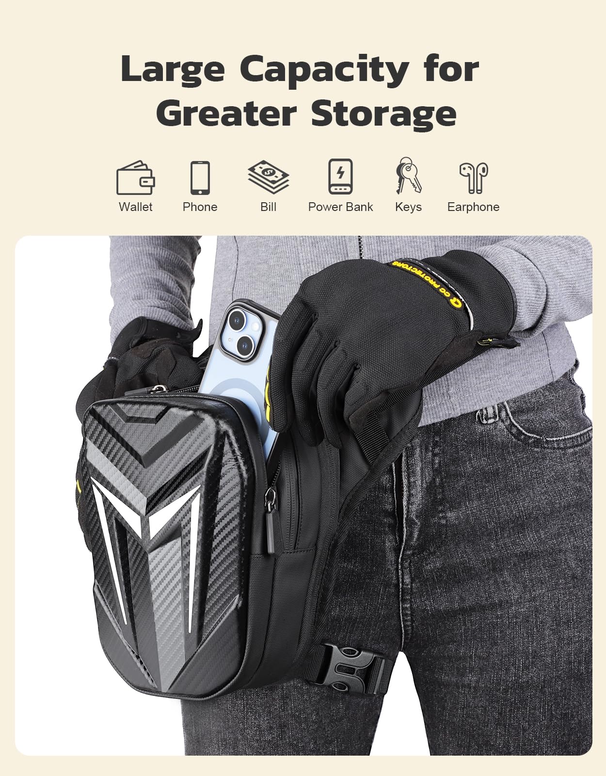 iBytoc Thigh Bag with Leg Strap, Motorcycle Leg Bag Water-Resistant, Drop Leg Bag for Men Women, Sturdy EVA Pack Pocket, Expandable Storage Pocket for Cycling Hiking Climbing Fishing