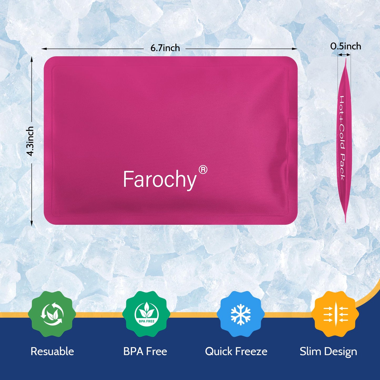 Farochy Reusable Ice Packs for Lunch Boxes - 2PCS Soft Ice Packs Freezer Packs for Cooler Gel Ice Packs, Keep Food Cold or Hot, Rosy