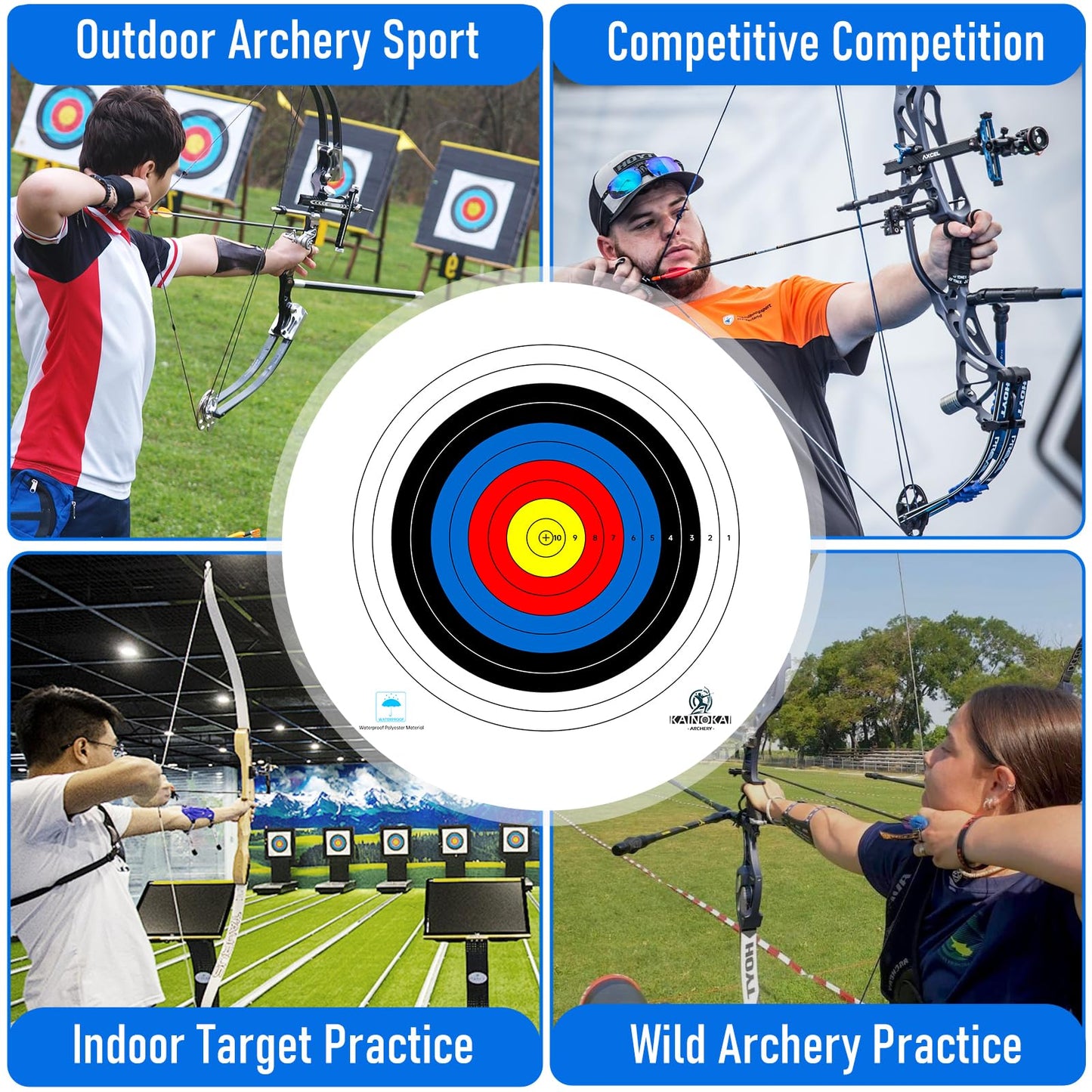 KAINOKAI Competitive Archery Targets Paper Compound Bow Target Paper 40cm/60cm/80cm (40cm/16in（10 Rings） 10PCS)