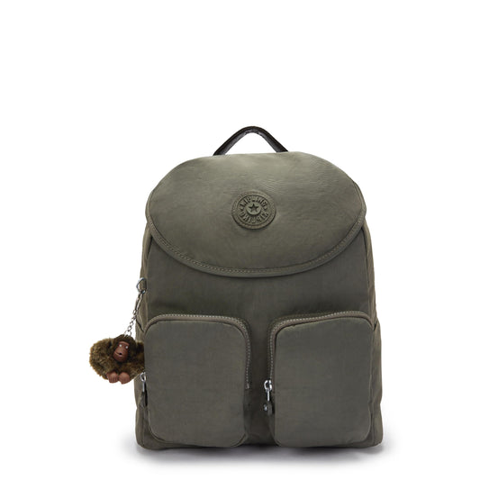 Kipling Women's Fiona Medium, Adjustable Straps, Flap Closure, Top Carry Handle, Backpack, Field Green, 13.25''L x 13.25''H x 6''D