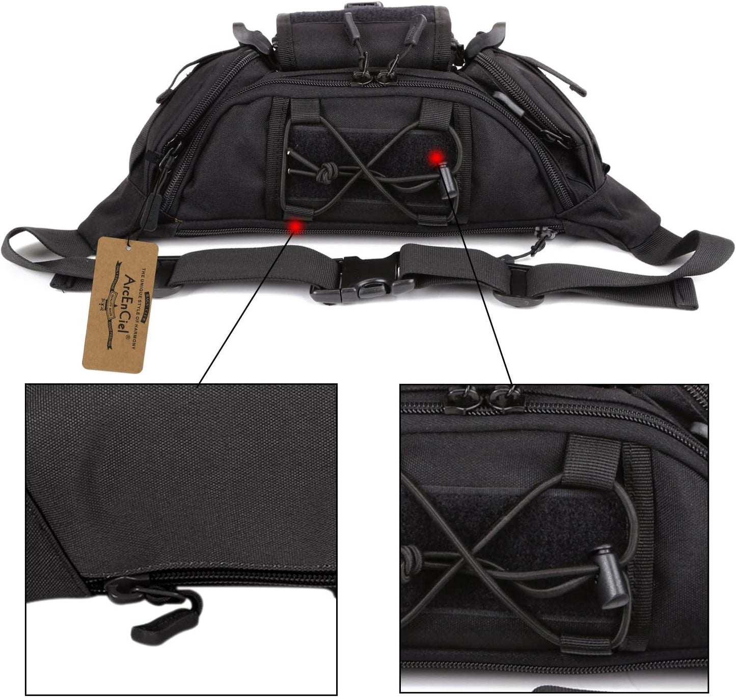 ArcEnCiel Tactical Fanny Pack for Men Waist Bag Hip Belt Outdoor Hiking Fishing Bumbag with Patch