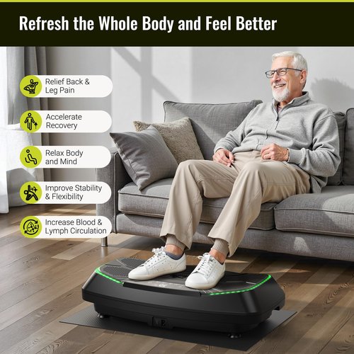 FLYBIRD 4D Vibration Plate 500 LBS Capacity - Oscillation, Linear, Pulsation Exercise Machine With Triple Motors for Lymphatic Drainage & Bone Density Building - Black