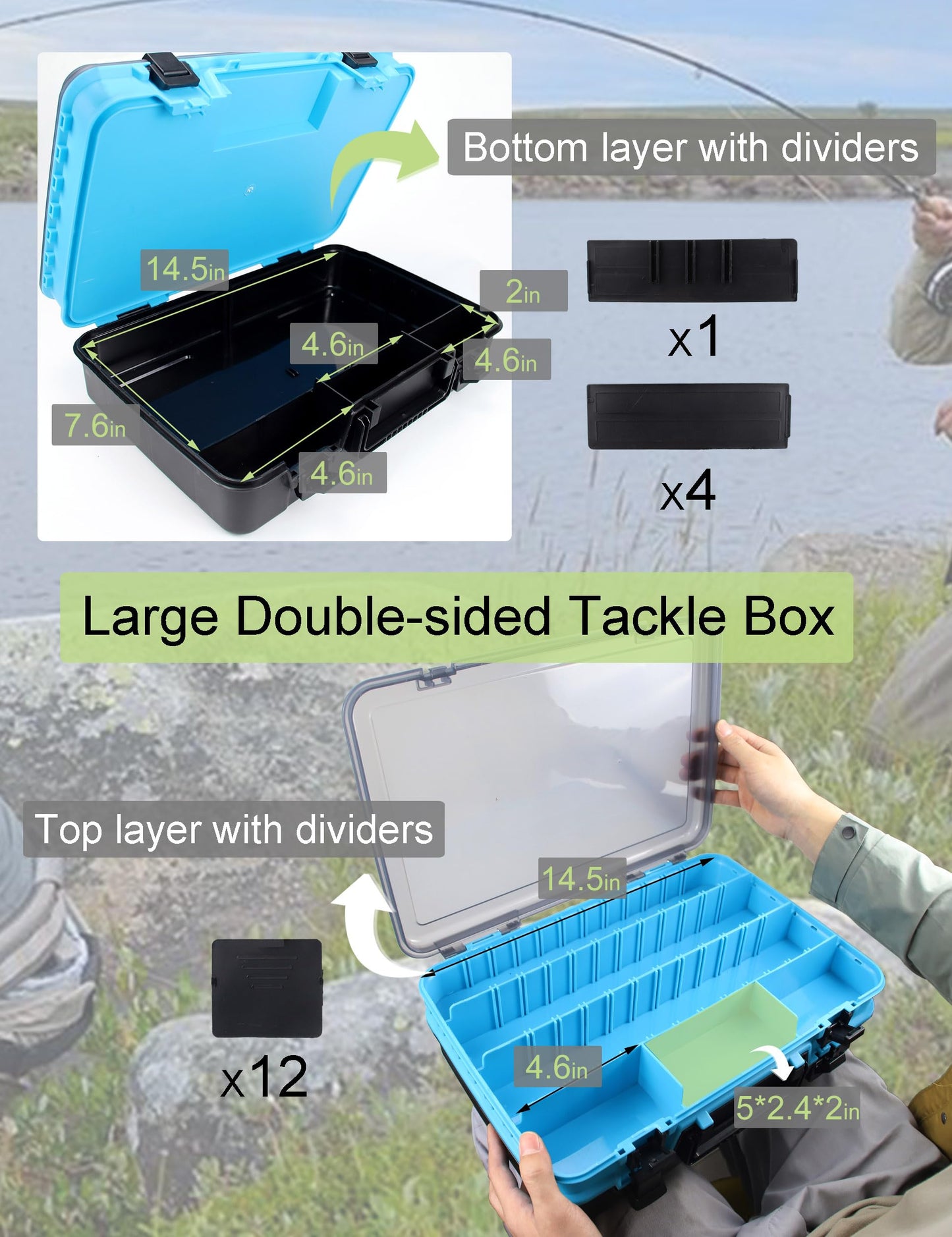 YVUDW Tackle Box Fishing Tackle Box Large Tackle Storage Box for Fishing Tackle Box Organizer Double-sided Tacklebox with Dividers Fishing Tackle Storage Boxes with Handle
