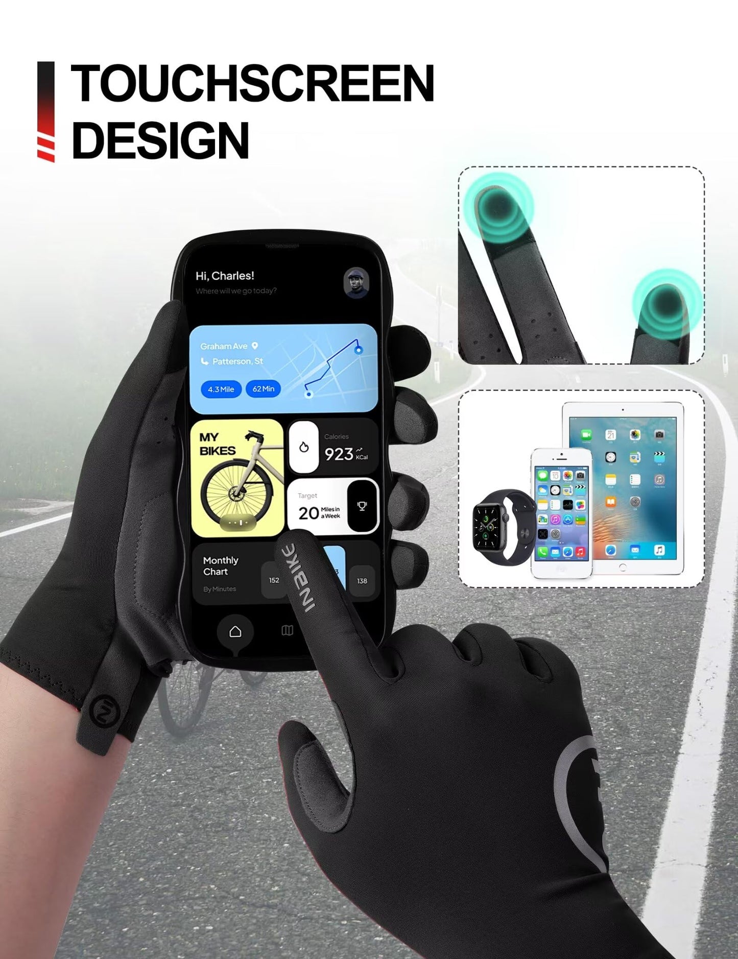 INBIKE Breathable Full Finger Bike Gloves for Men Women, Gel Pad Cycling Touchscreen Mountain Biking Gloves, Reflective Anti-Slip Workout Bicycle Gloves Black XX-Large