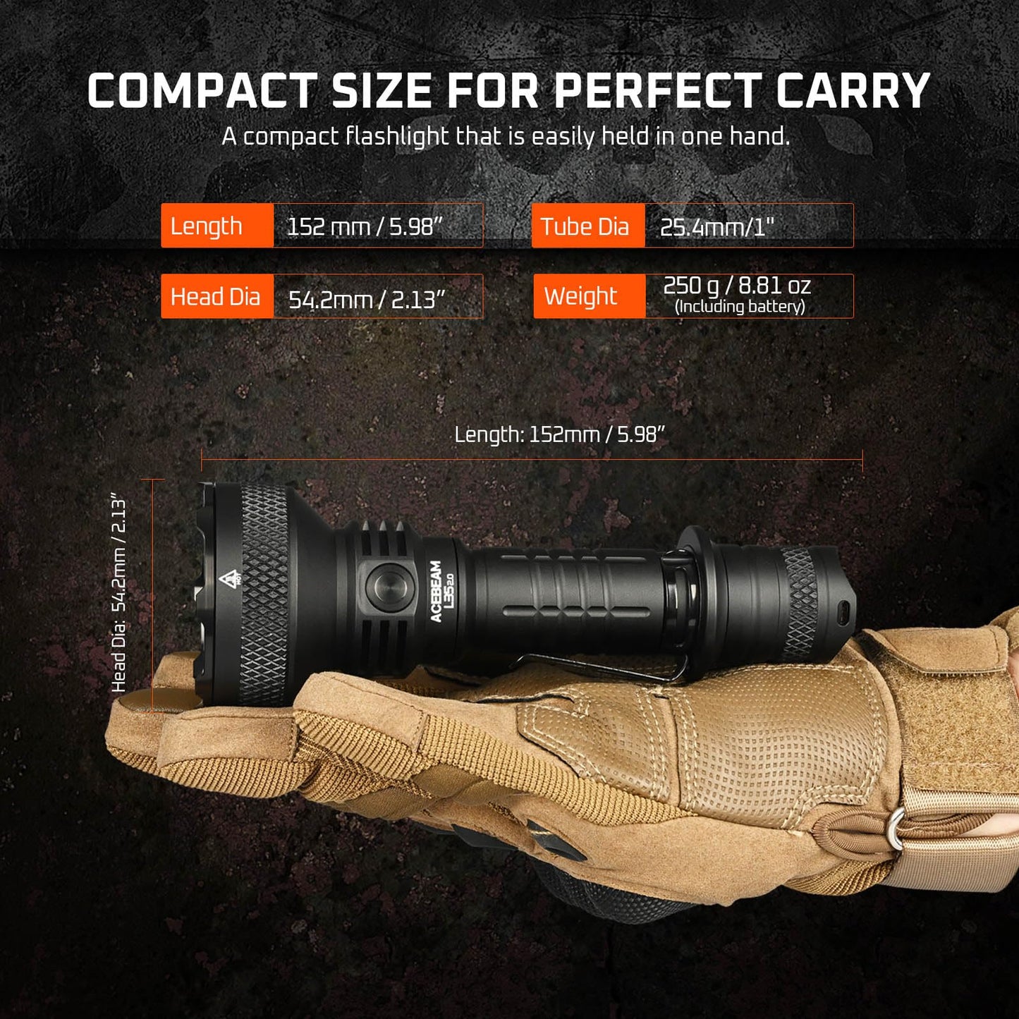 ACEBEAM L35 Tactical Flashlight, 5000 High Lumens Rechargeable Flashlight, 711 Yards Long Range Throw Led Flashlight, Super Compact Dual-Switches Flash Light for Emergency, Searching