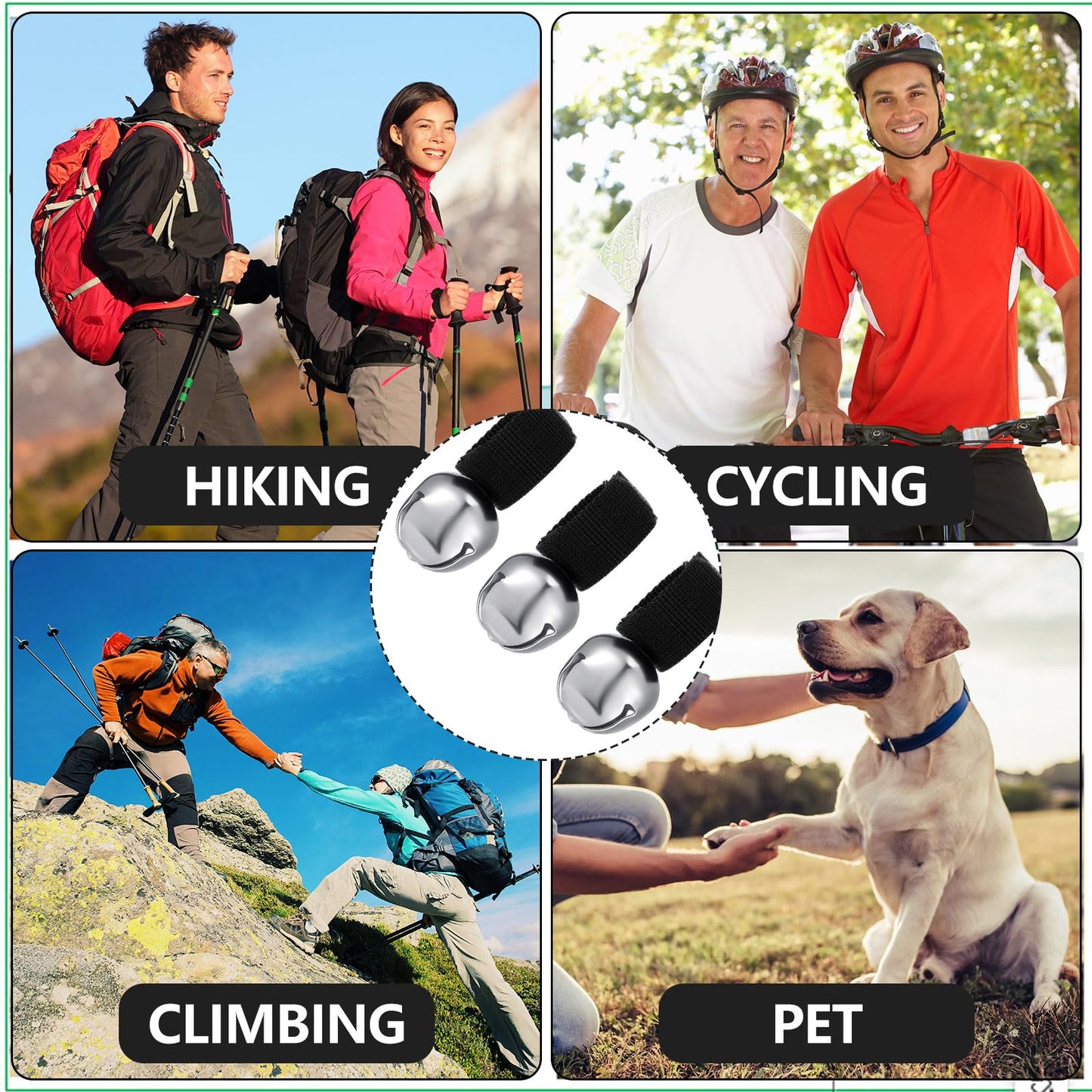 Gemscream 4 Sets Bear Bells with Whistle for Hiker, Loud Bear Bell with Magnetic Silencer and Emergency Whistle, Ideal for Hiking, Outdoor Camping, Survival, Biking, Fishing, Climbing