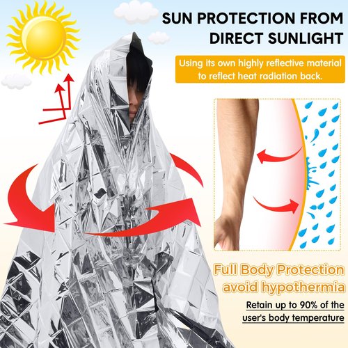 Copkim 100 Pcs Emergency Blankets for Survival 83 x 55 Emergency Foil Thermal Reflective Space Blanket Bulk Waterproof Individually Wrap Survival for Car Camping Outdoor Homeless