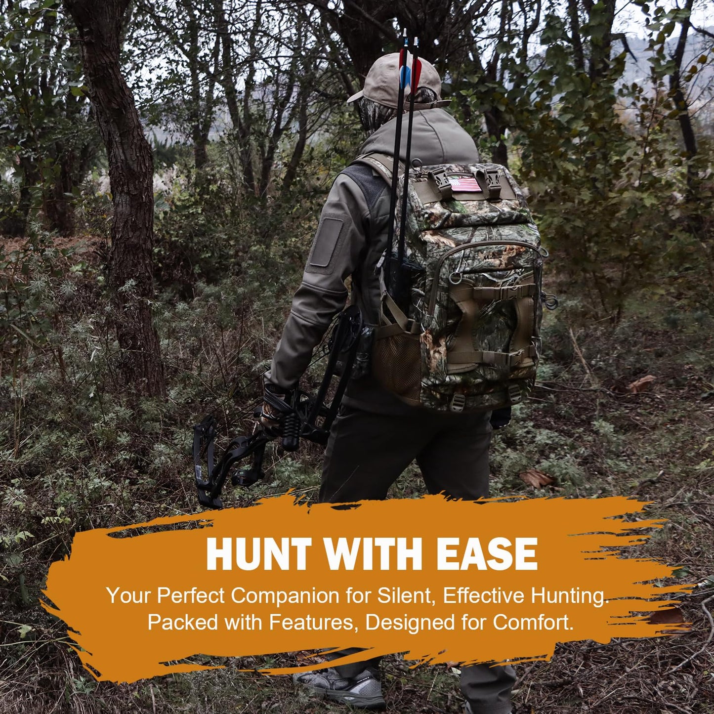 MoiShow Hunting Backpack, Outdoor Hunting Pack with Rifle Holder, Hunting Backpacks for Men, Hunting Bag with Waterproof Rain Cover