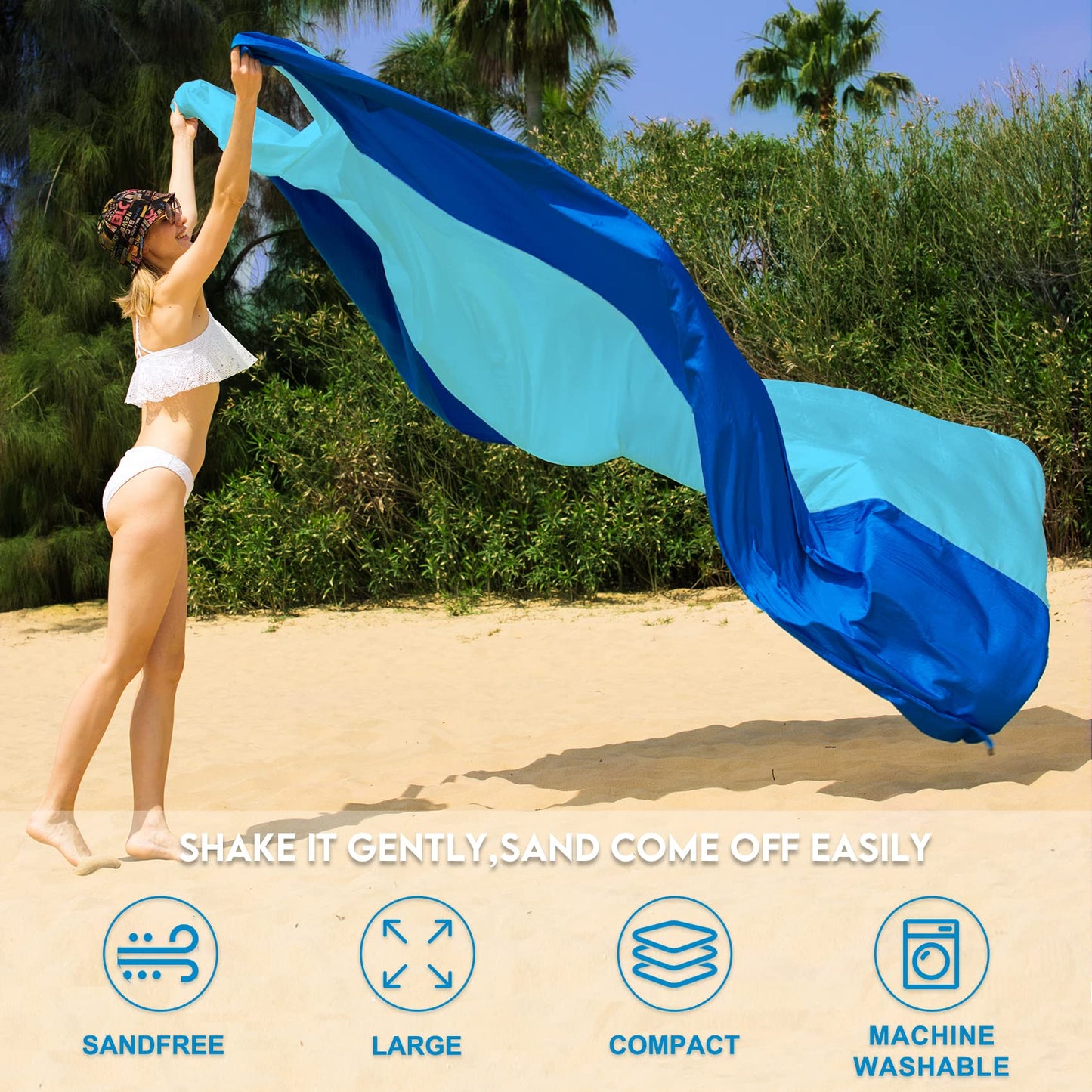 BYDOLL Nylon Beach Blanket Oversized Lightweight Soft and Durable Material,Waterproof Sandproof Quick Drying Beach Blanket