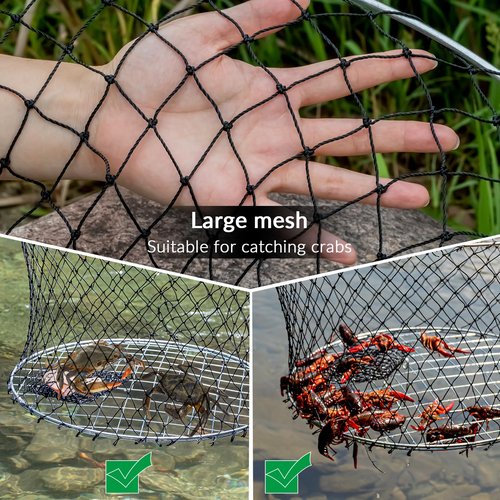 QualyQualy 2Pcs Collapsible Crab Net Kit with Crab Gauge & Bait Clip - Saltwater/Freshwater Crabbing Trap for Crabs - Galvanized Steel Ring, Portable Design for Pier, Dock, Family Crabbing 24"x20"x12"