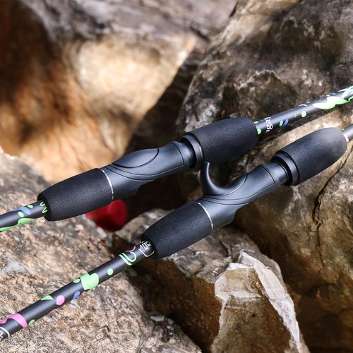 Sougayilang Fishing Rod, 2-Piece Fiber Glass Casting Rod with EVA Grip, Smooth Transition Fishing Pole- 6'0"