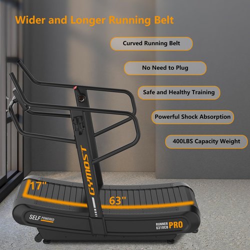 GYMOST Curved Treadmill, User Powered Air Runner, Non-Electric Motorized Treadmill with 4 Resistance Levels Adjustment Great for Gym and Home Running