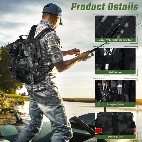 Vilante Fishing Tackle Backpack, Military Tactical Backpack Tactical Sling Backpack Bag Fishing Tackle Storage Bag Fish Gear Bag Molle Assault Pack Tactical Hiking Rucksack(Green)