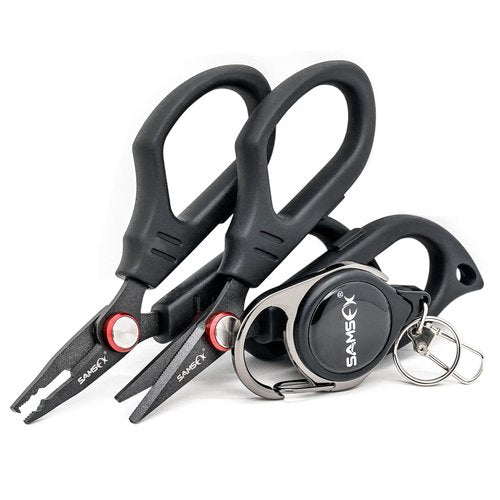 SAMSFX Fishing Braid Scissors, Snip Braided Line Cutter Saltwater and Freshwater, Serrated Shears with Retractor Scissors & Open Split Rings Function