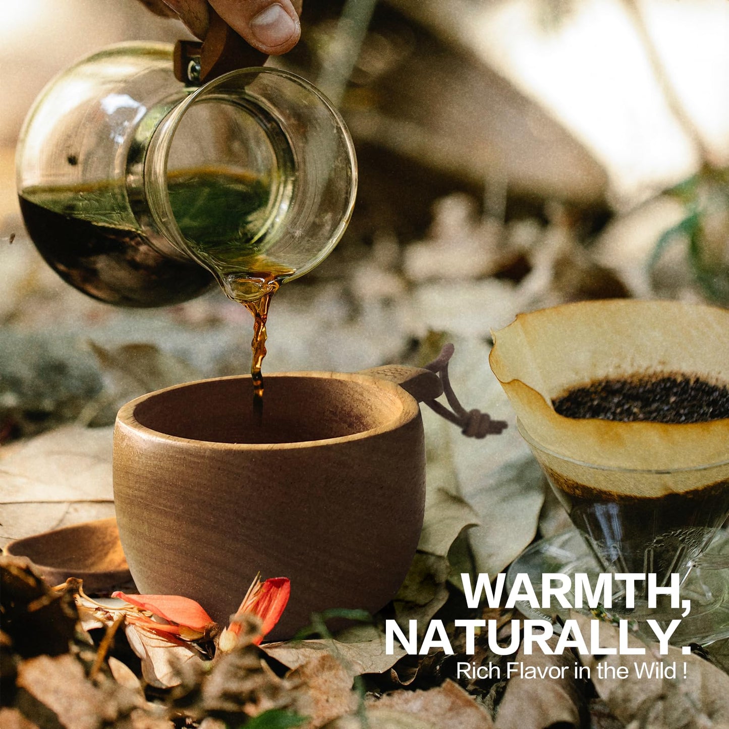 yaykabom Nordic Kuksa 12oz(355ml) w/Spoon, Handcrafted Wooden Mug – Bushcraft Gear & Camp Kitchen Companion. Natural hardwood. For camping, hiking, home & camp kitchen use. Easy carry – cool！