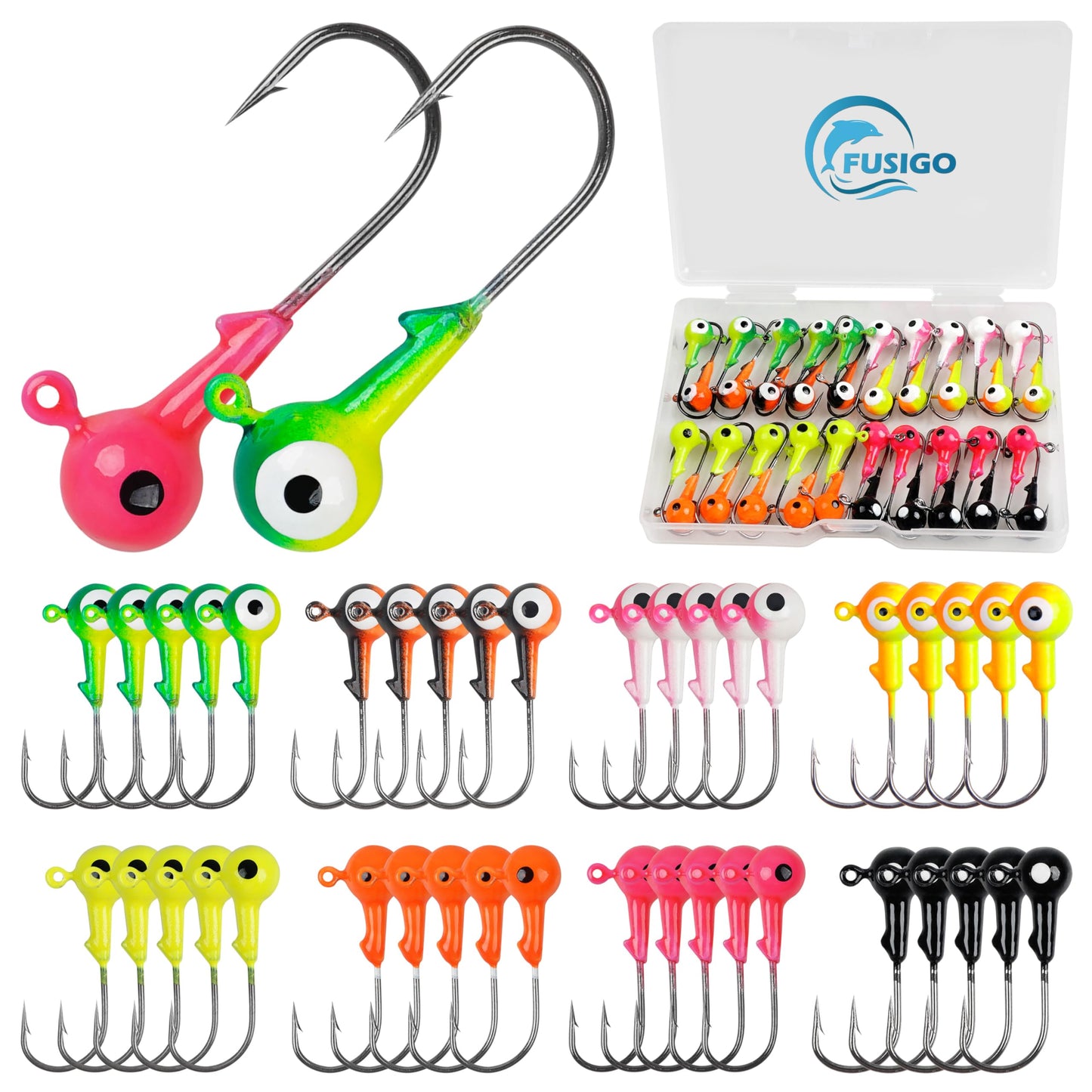 Fishing Hooks Jig Heads Crappie Jig Lure Hook Kit Fishing Lures Jig Head Bait Assorted 1/4oz 40pcs