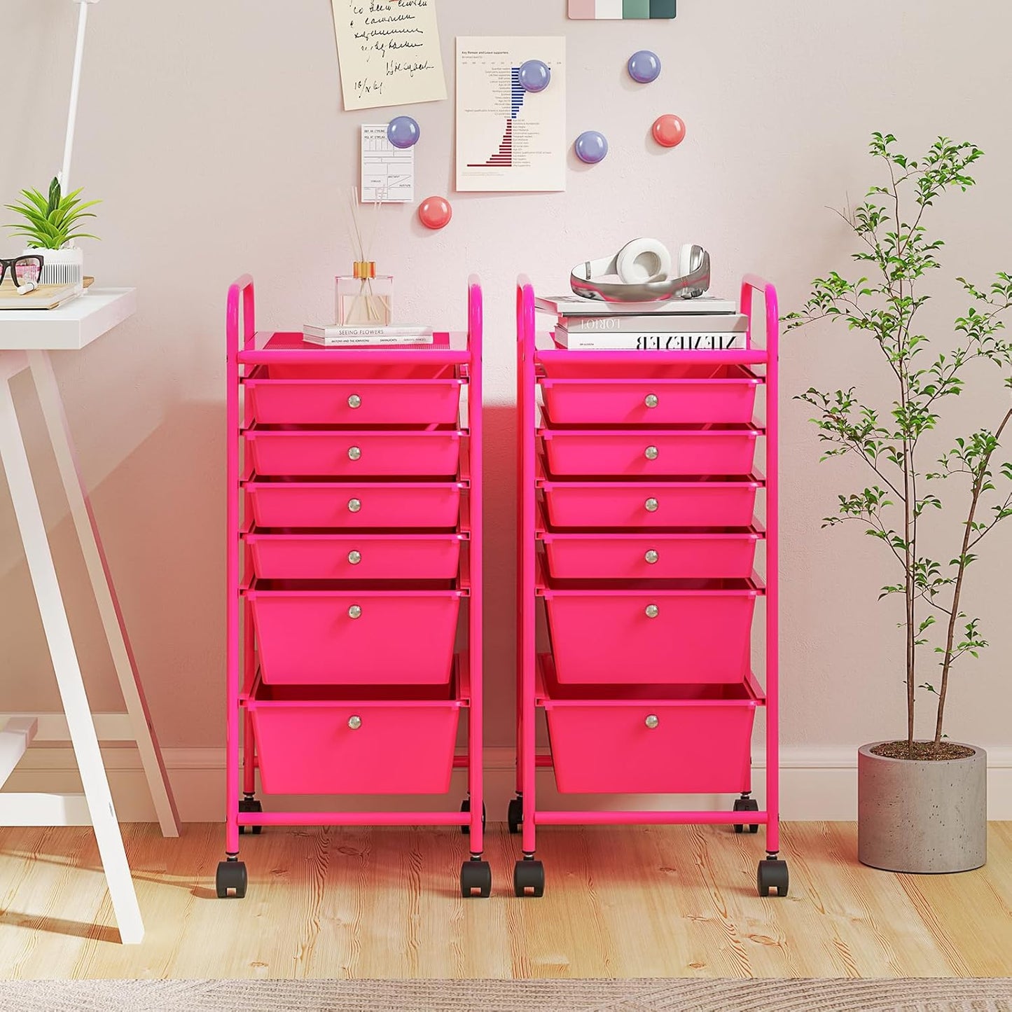 RELAX4LIFE 6-Drawer Rolling Storage Cart - Classroom Organization on Wheels w/Removable Plastic Drawers, Mobile Art Craft Cart for School Paper Home Office, Utility Cart with Drawers (Macaron)