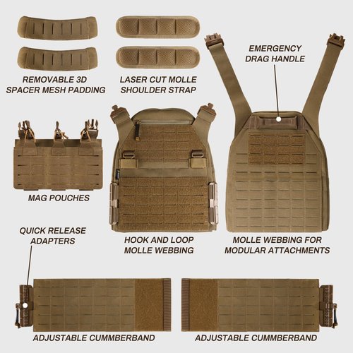VOTAGOO GEAR Tactical Vest, Quick Release Lightweight Airsoft Vests, Adjustable Breathable Weighted Vest